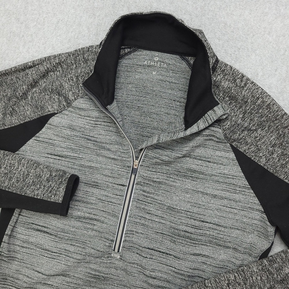Athleta 1/4 Zip Pullover Womens M Long Sleeve Athletic Activewear Gray Black